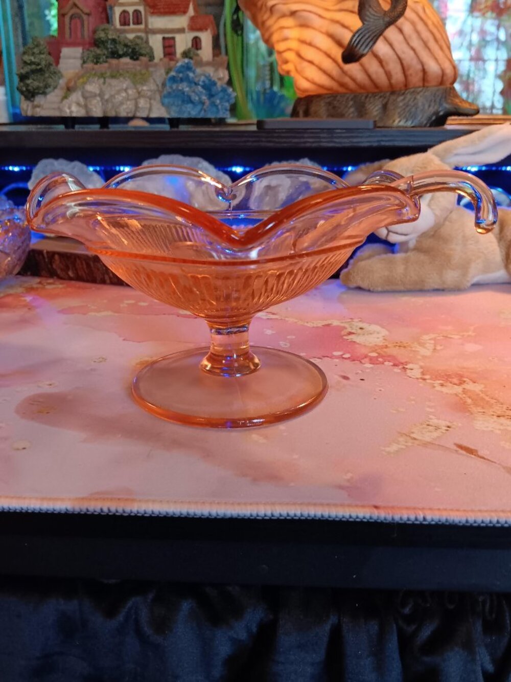 VINTAGE PINK Depression GLASS BOWL for mayo/sauce WITH LADLE LOVELY! RARE!